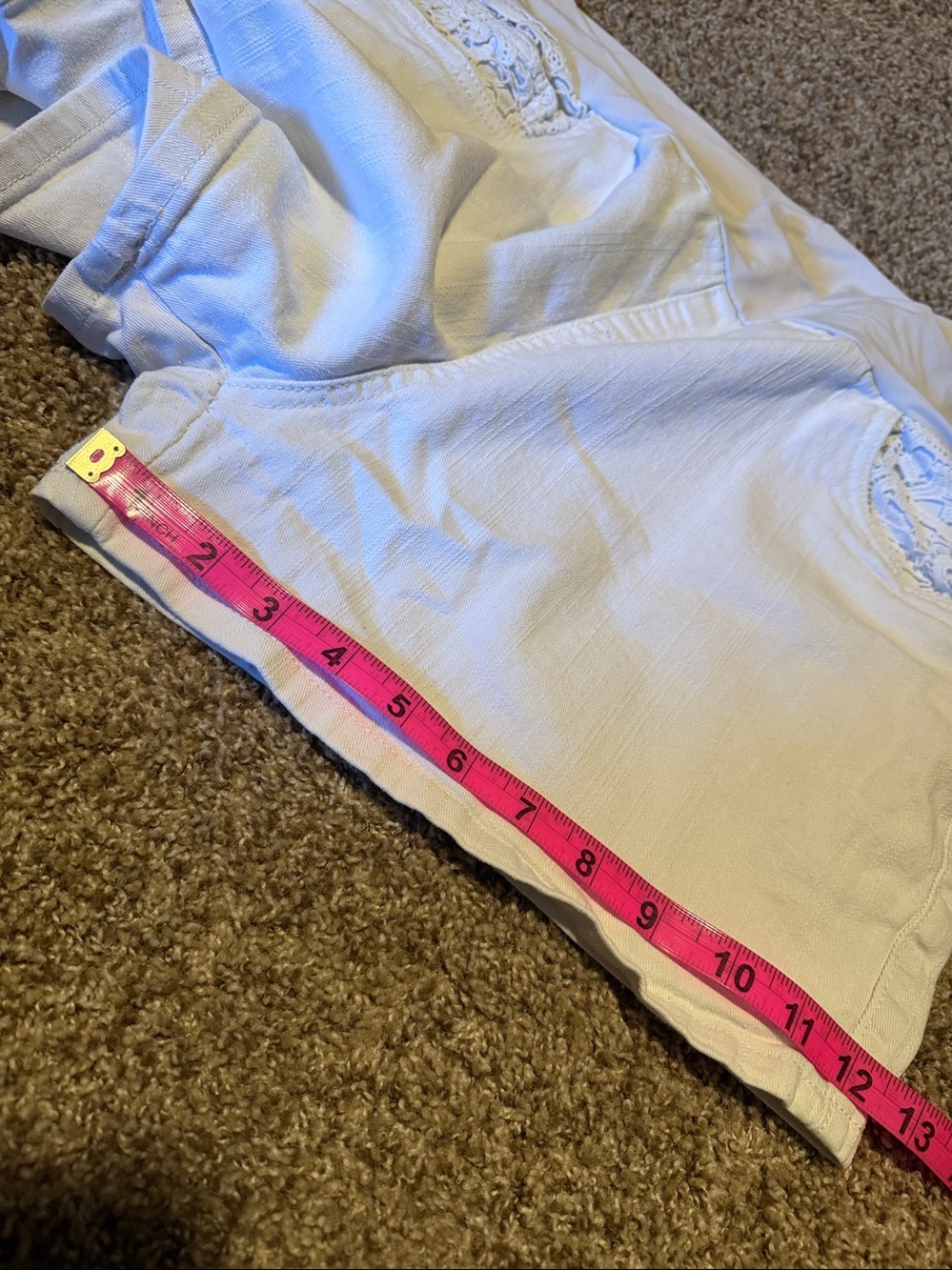 White denim maternity shorts w/lace accents (XL) - Picture 7 of 8